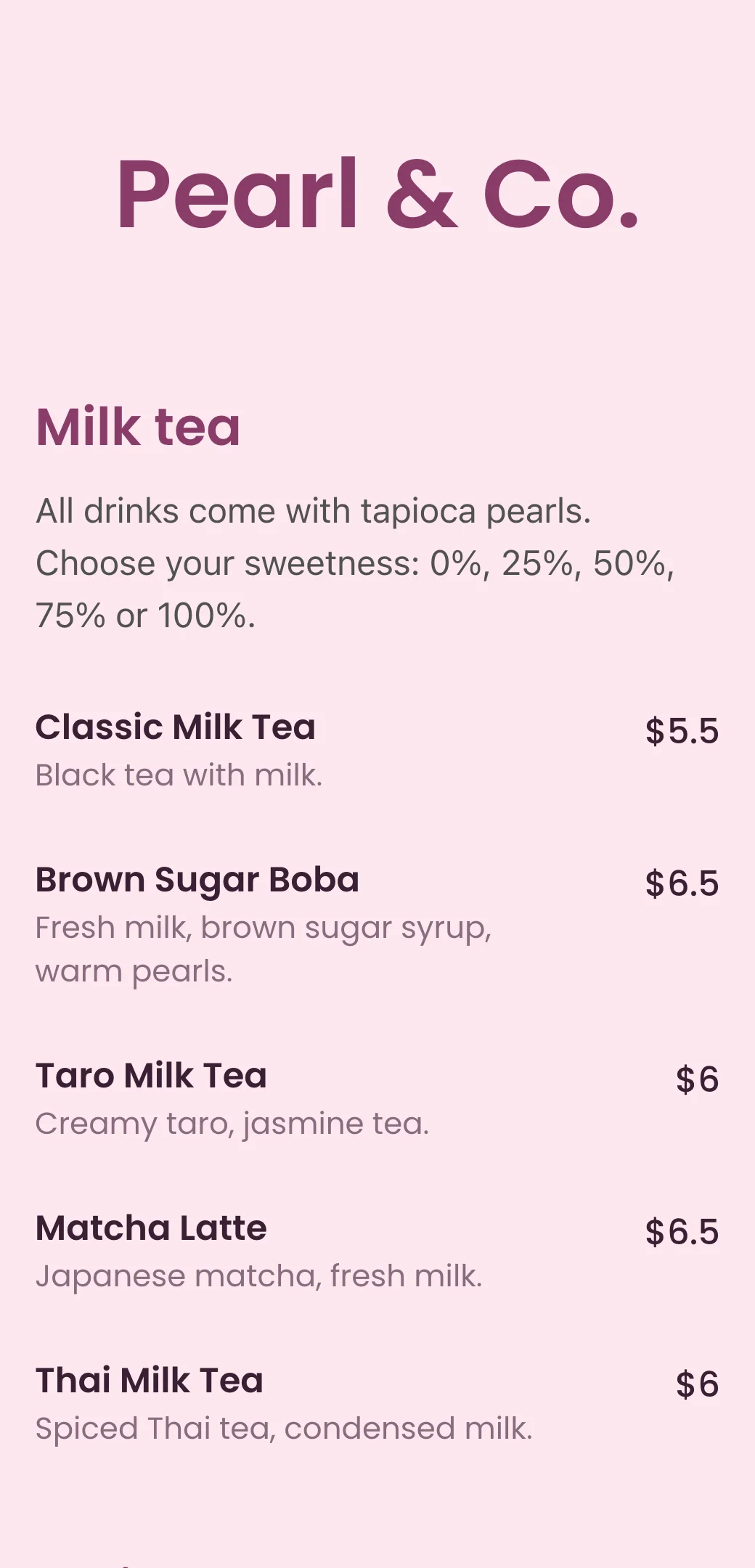 Bubble tea QR menu template