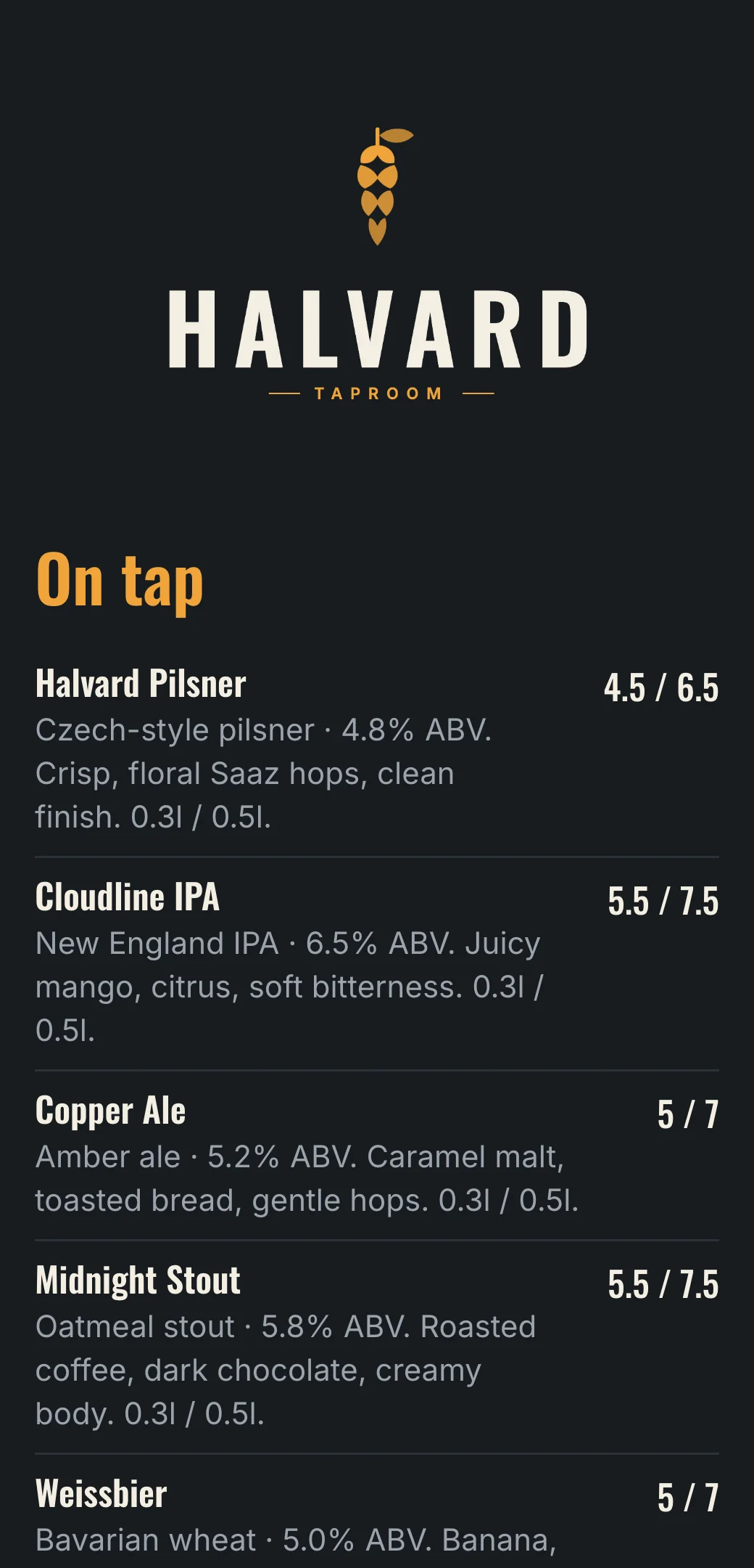 Beer QR menu template