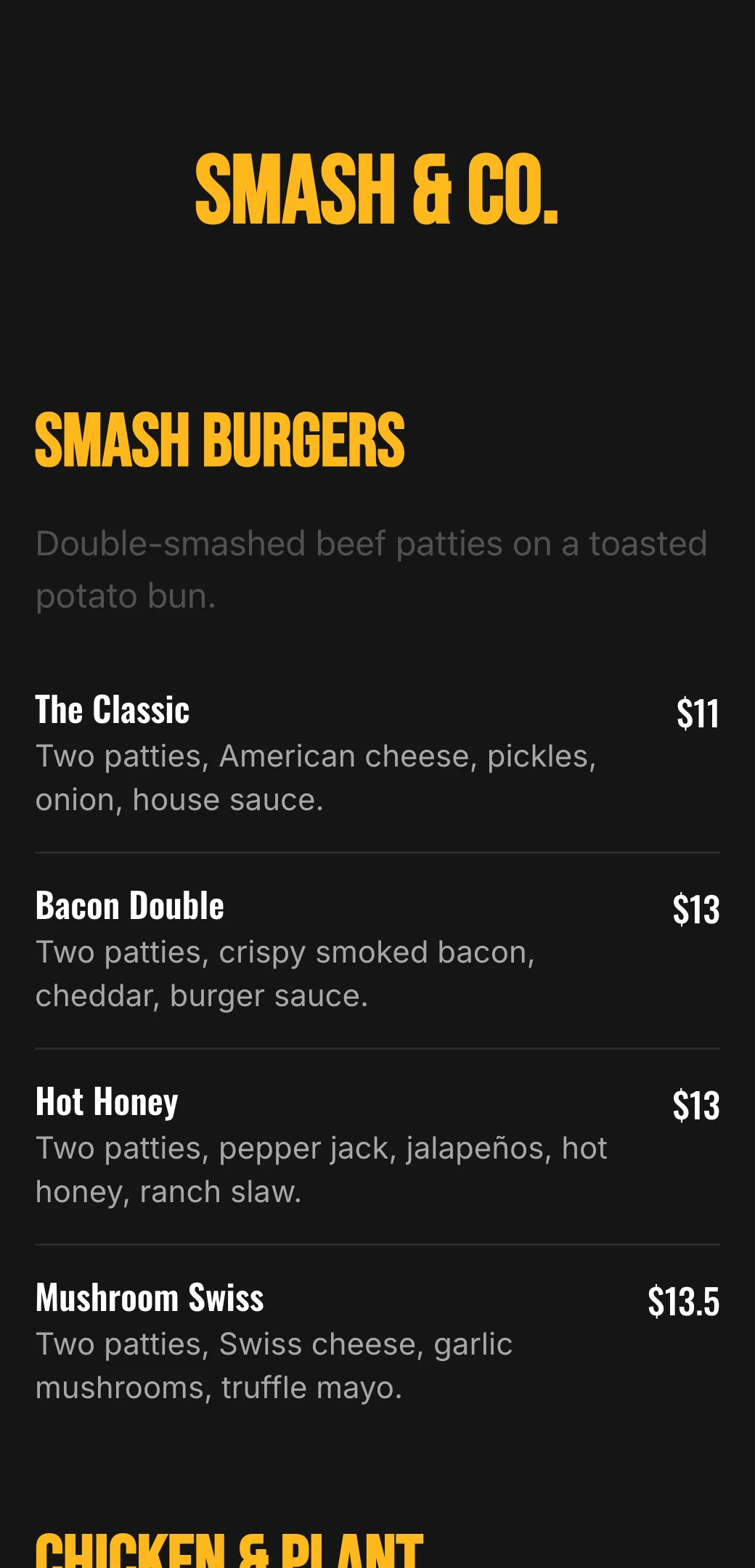 Burger QR menu template