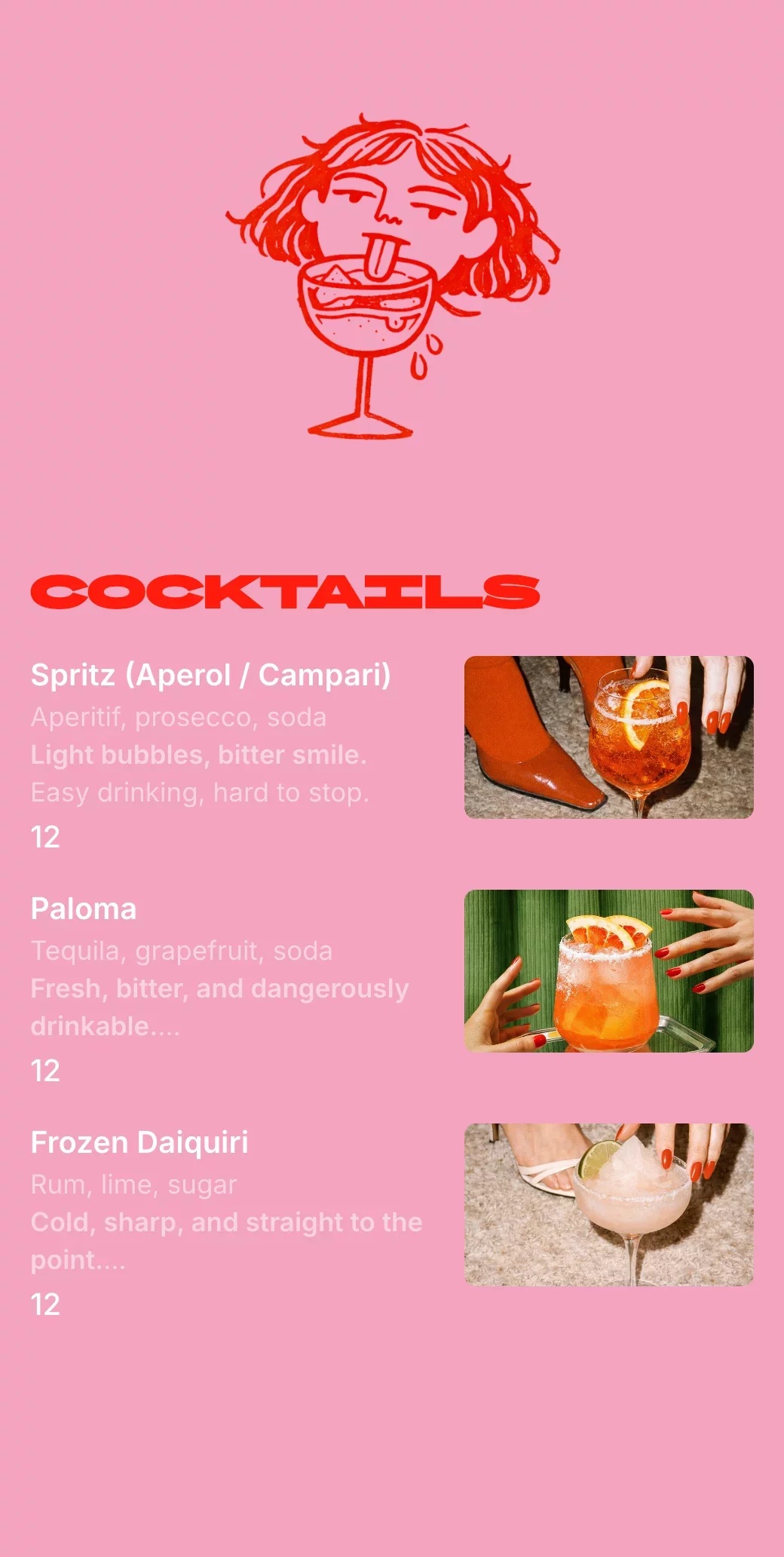Cocktail bar menu made with mmmmenu