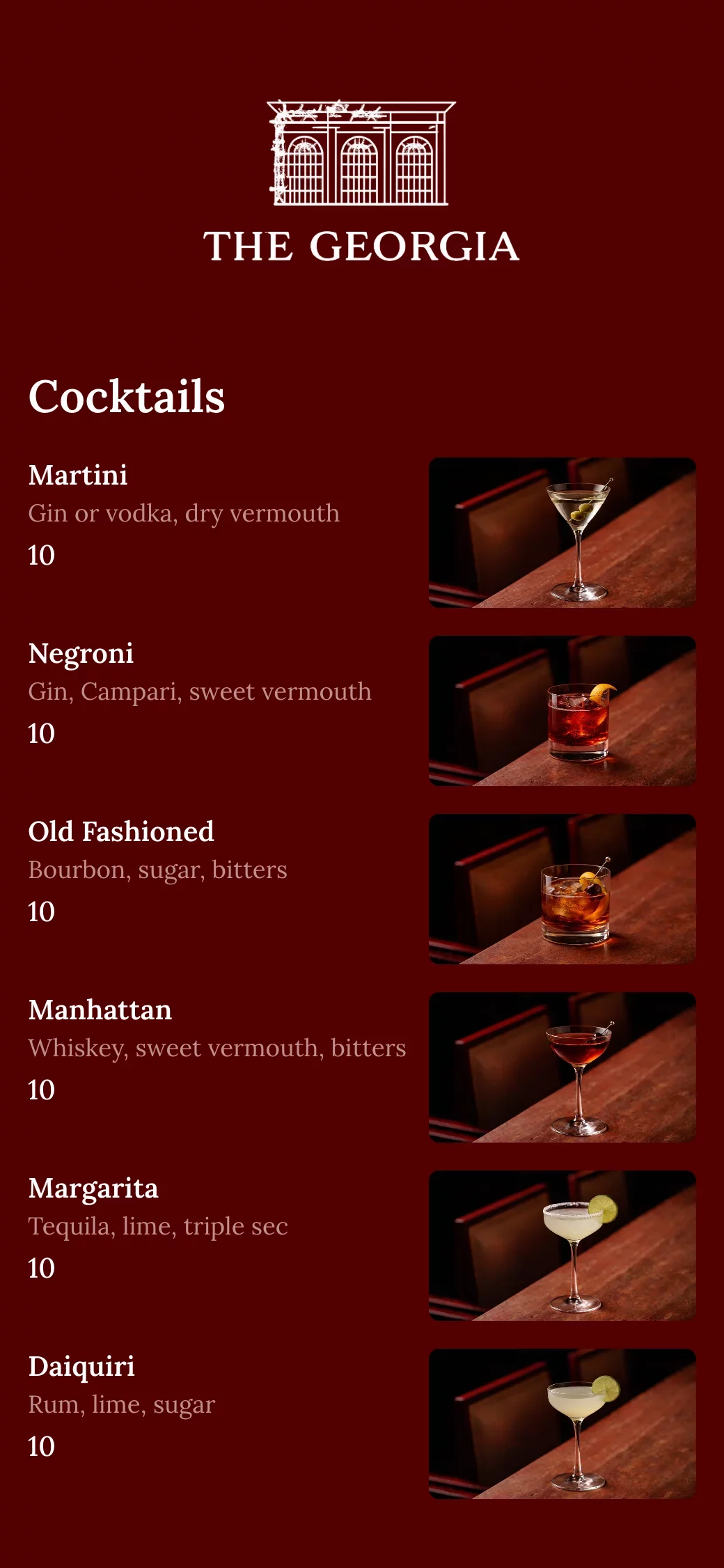 Drink menu made with mmmmenu