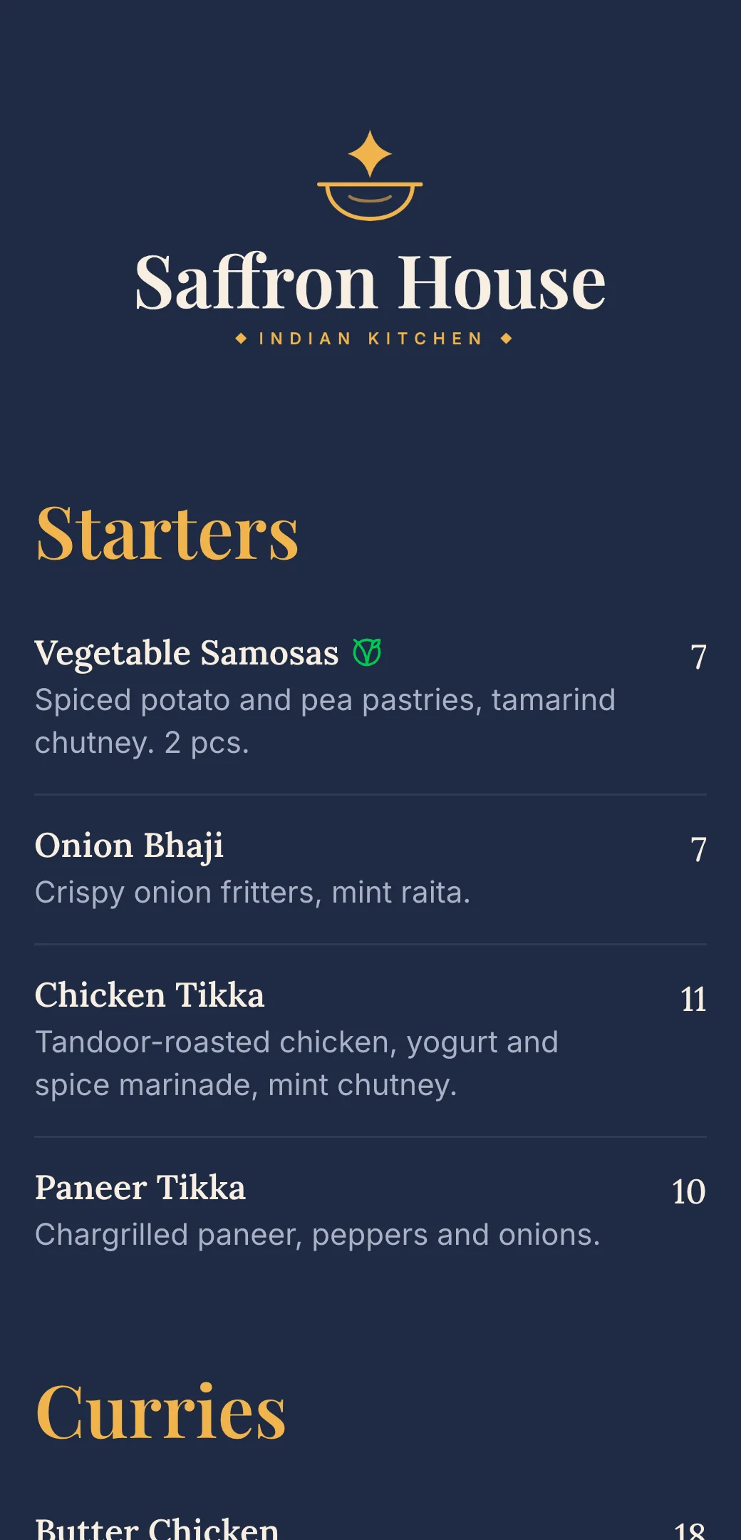Indian restaurant QR menu template