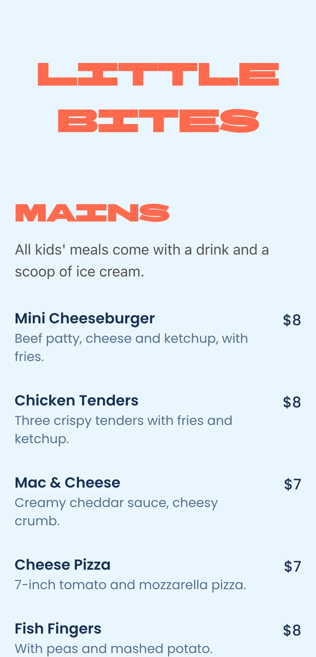 Kids QR menu template