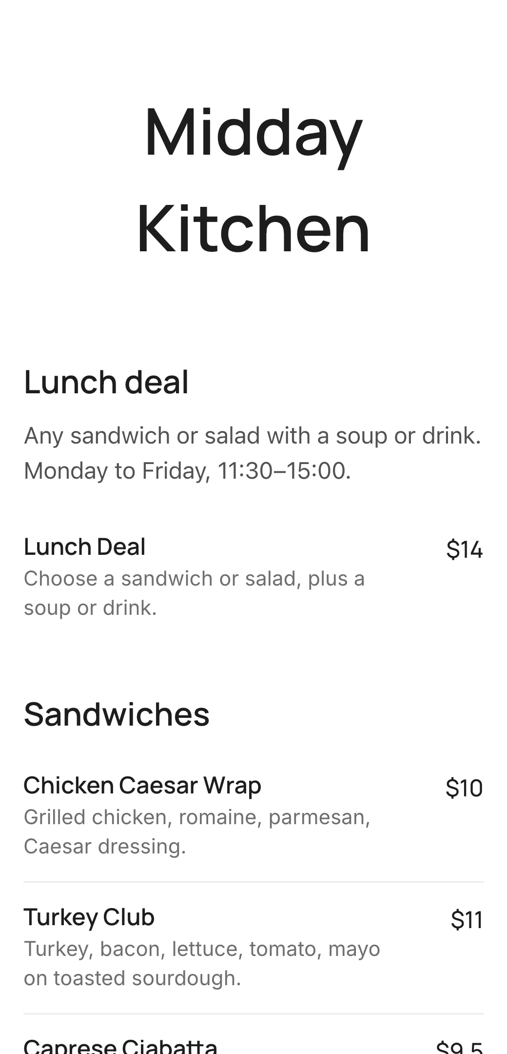 Lunch QR menu template