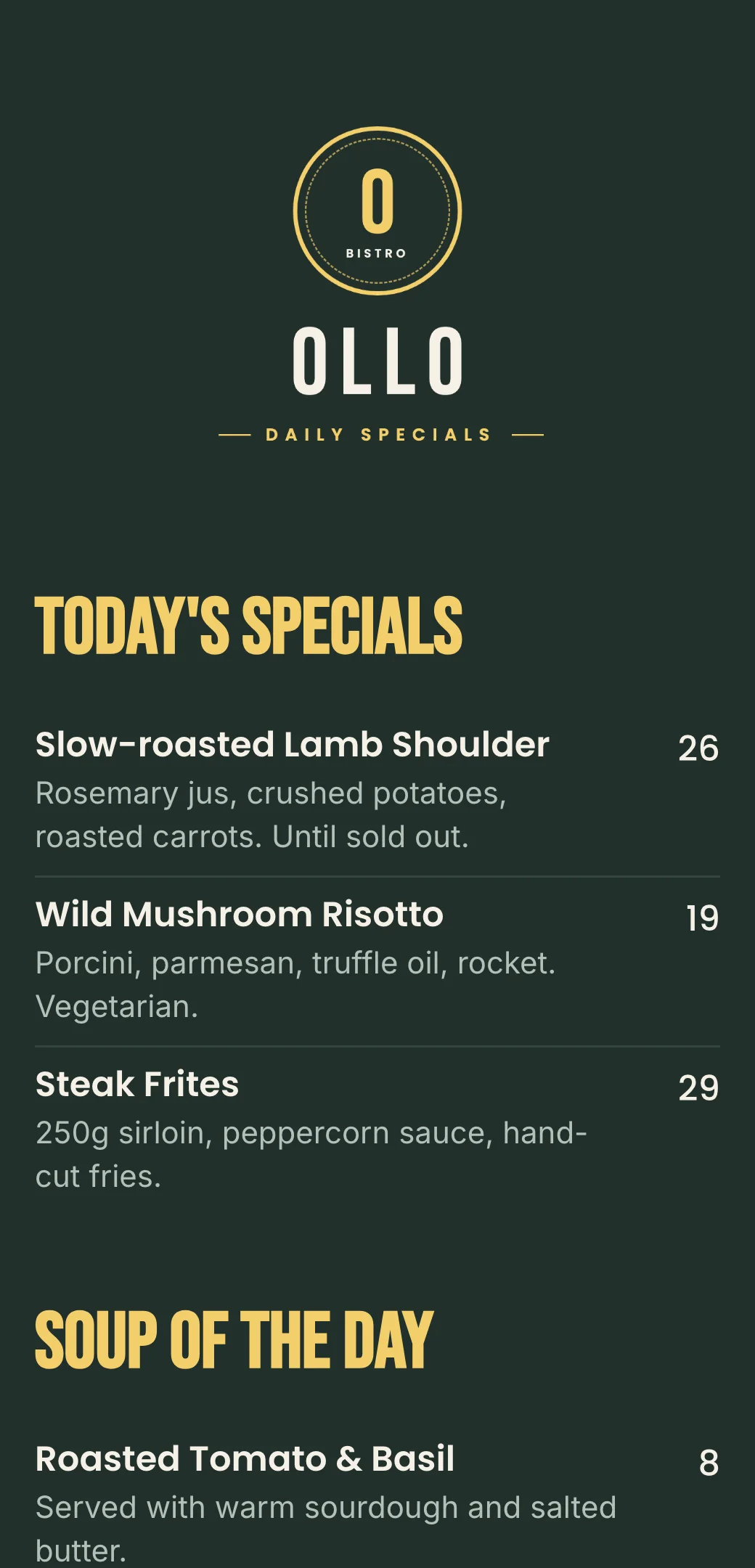 Specials QR menu template