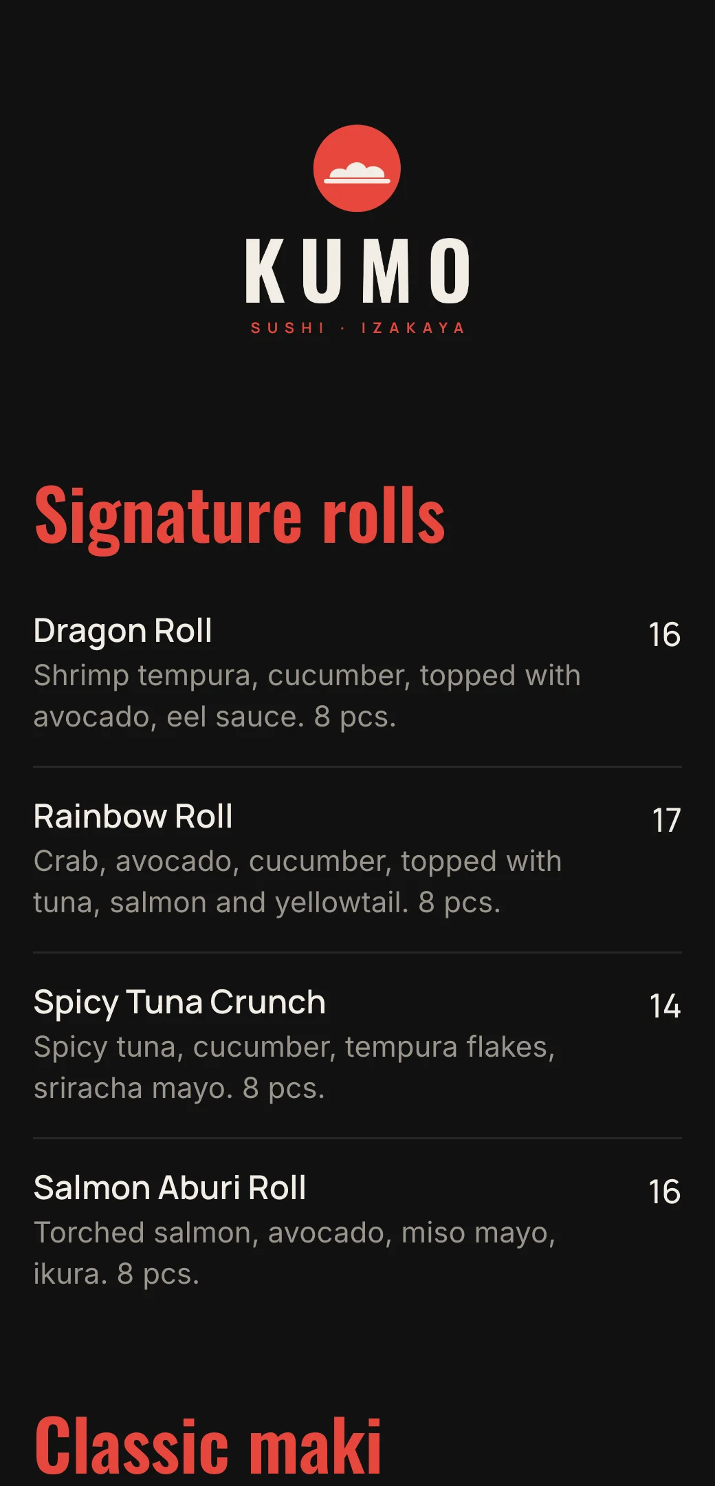 Sushi QR menu template