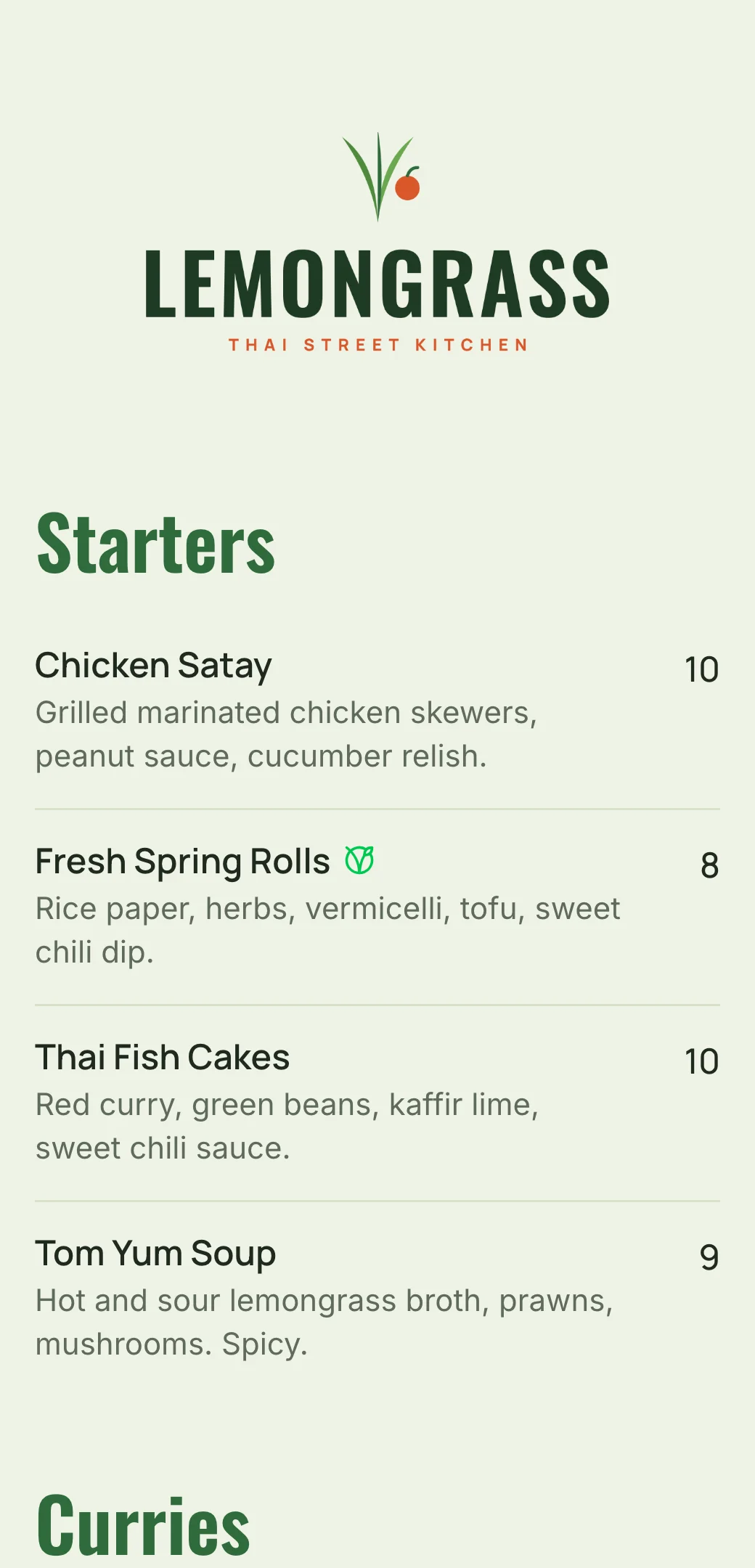 Thai restaurant QR menu template
