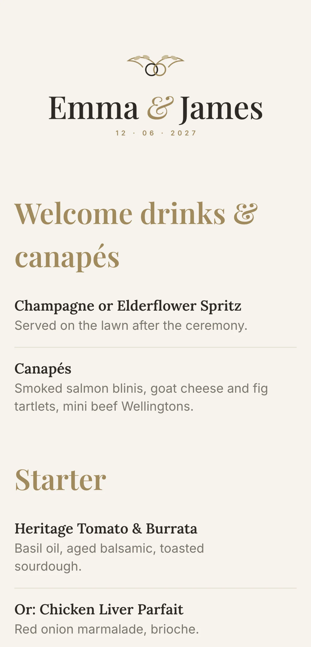 Wedding QR menu template