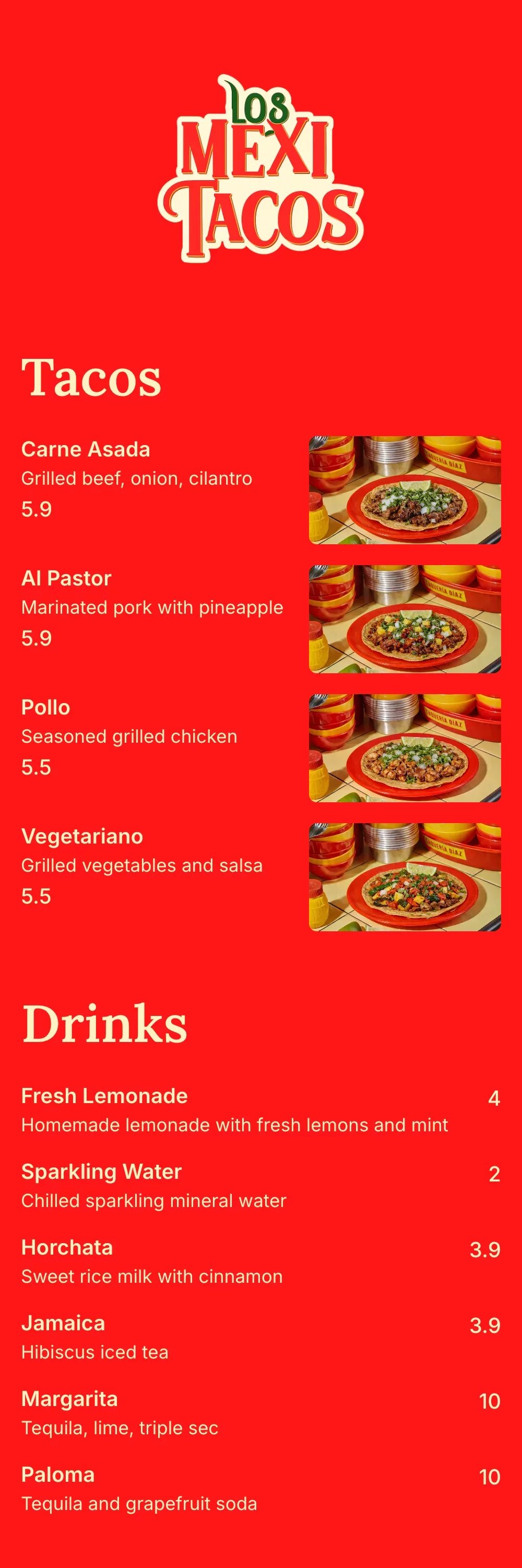 Mexican restaurant QR menu template